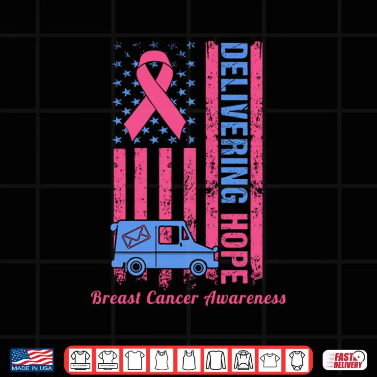 Design Postal Worker Breast Cancer Awareness US Flag Shirt
