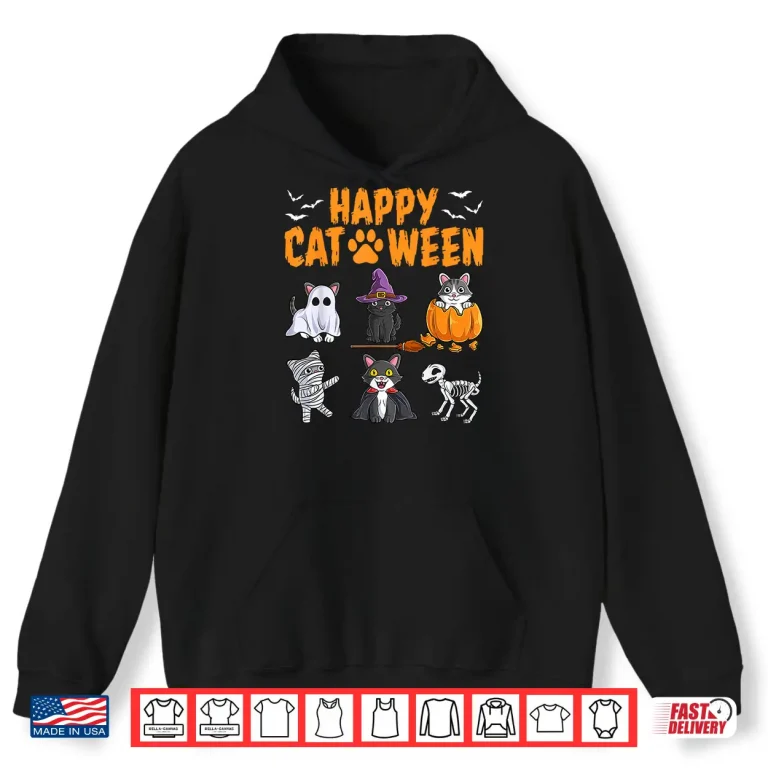 Hoodie Cats Halloween Spooky Holiday Cute Kitten Cat Halloween Shirt