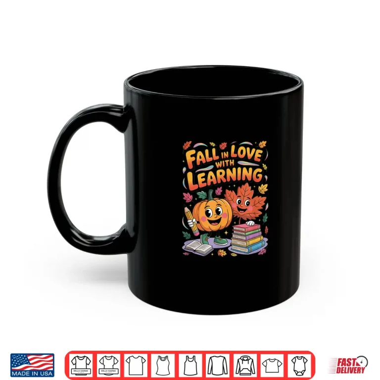 Mug Fall in Love with Learning Autumn Pumpkin Teacher Kids Shirt