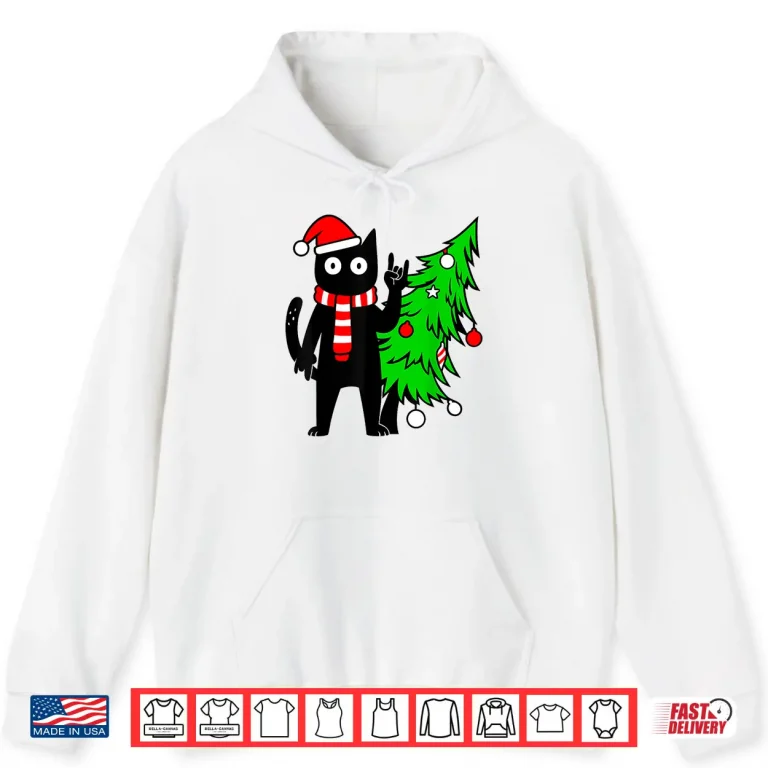 Hoodie Christmas Cat Black Cat Tree Shirt
