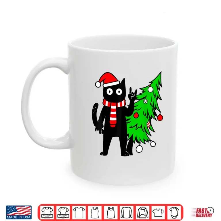 Mug Christmas Cat Black Cat Tree Shirt