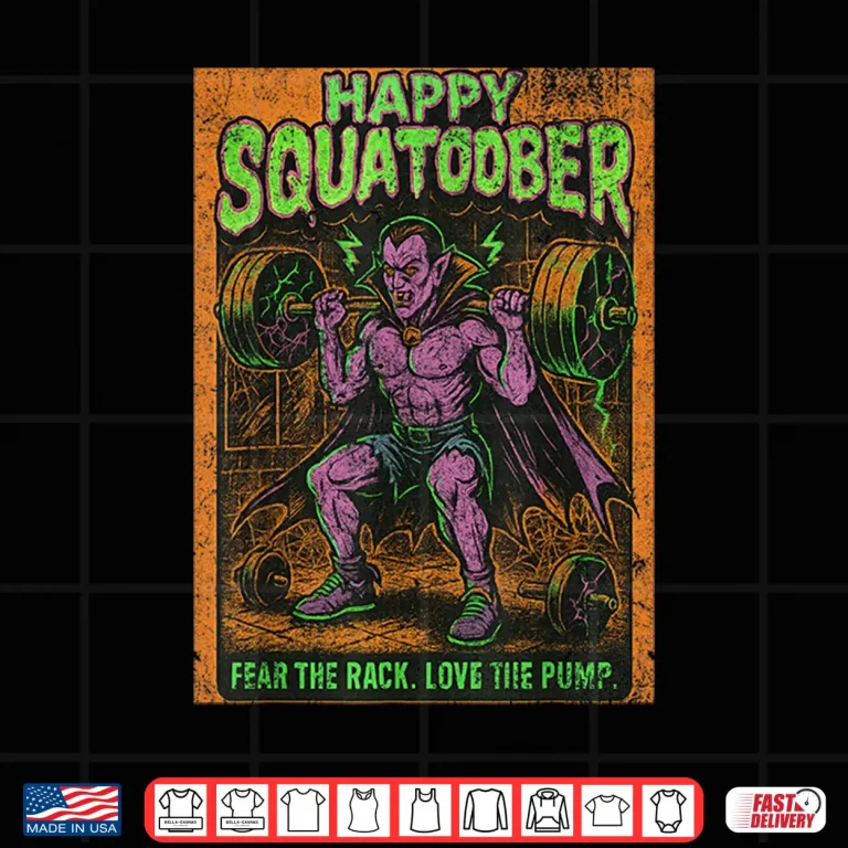 Design Happy Squatober Leg Day Challenge Vintage Halloween Monster Shirt