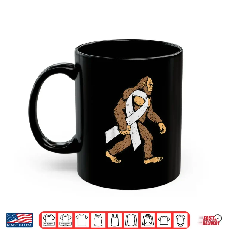 Mug Lung Cancer Awareness Bigfoot White Ribbon Support Shirt