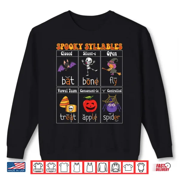 Spooky Syllables Teacher Halloween Educational Kids Shirt 2 Sweatshirt Spooky Syllables Teacher Halloween Educational Kids Shirt