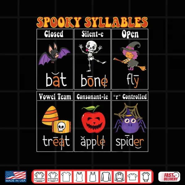 Spooky Syllables Teacher Halloween Educational Kids Shirt 4 Design Spooky Syllables Teacher Halloween Educational Kids Shirt
