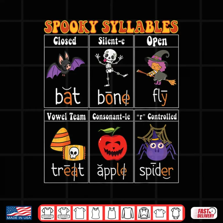 Design Spooky Syllables Teacher Halloween Educational Kids Shirt