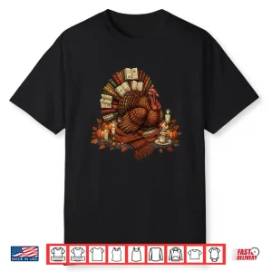 Turkey Reading Books Fall Season Thanksgiving Teacher Book Shirt