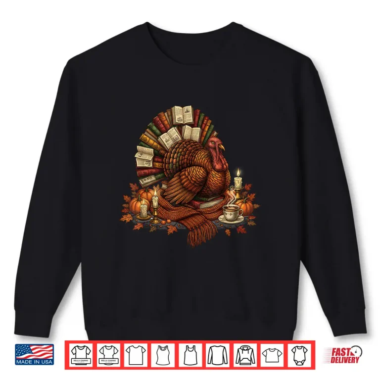 Sweatshirt Turkey Reading Books Fall Season Thanksgiving Teacher Book Shirt