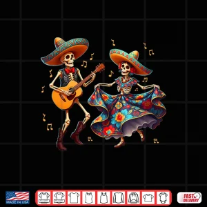 Design Dia De Los Muertos Dancing Skeletons Guitar Day of The Dead Shirt