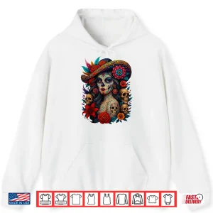 Hoodie Dia De Los Muertos Mexican Day of The Dead Floral Women Shirt