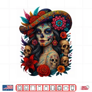 Design Dia De Los Muertos Mexican Day of The Dead Floral Women Shirt