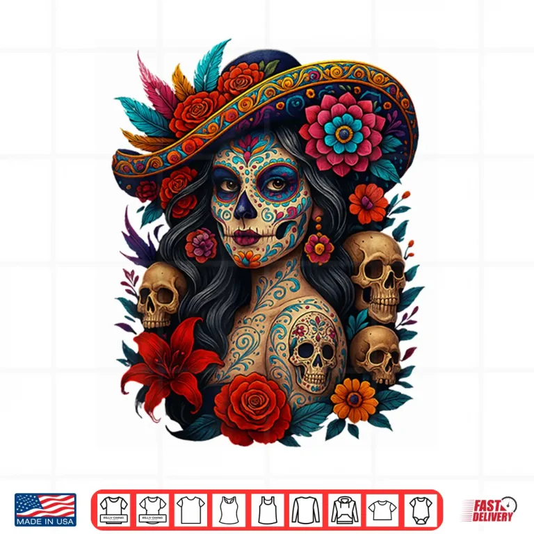 Design Dia De Los Muertos Mexican Day of The Dead Floral Women Shirt