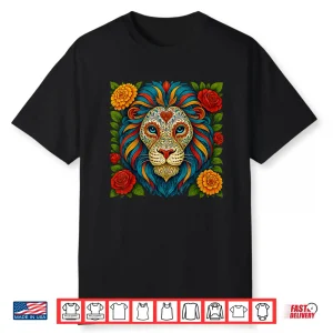 Sugar Skull Lion Dia De Muertos Halloween Day Of The Dead Shirt