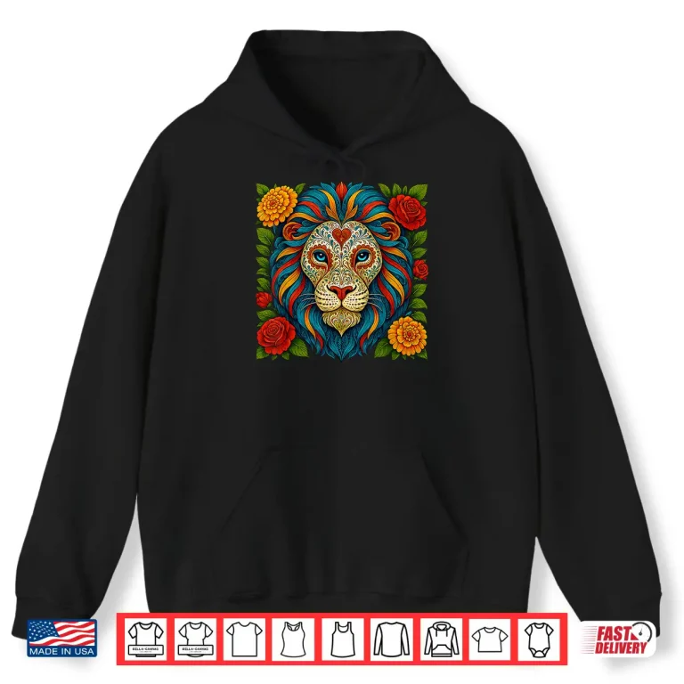 Hoodie Sugar Skull Lion Dia de Muertos Halloween Day of The Dead Shirt