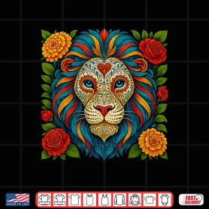 Design Sugar Skull Lion Dia de Muertos Halloween Day of The Dead Shirt