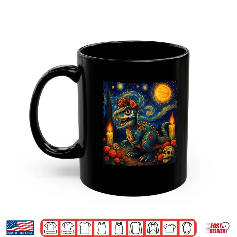 Mug Sugar Skull T Rex Dia de Muertos Halloween Day of The Dead Shirt