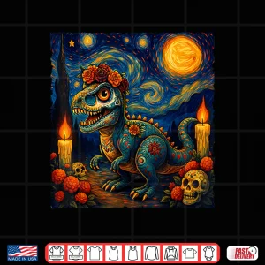 Design Sugar Skull T Rex Dia de Muertos Halloween Day of The Dead Shirt