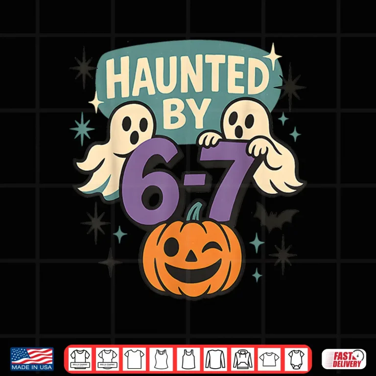 Design Haunted by 6 7 Retro Halloween 67 Ghost Pumpkin Shirt