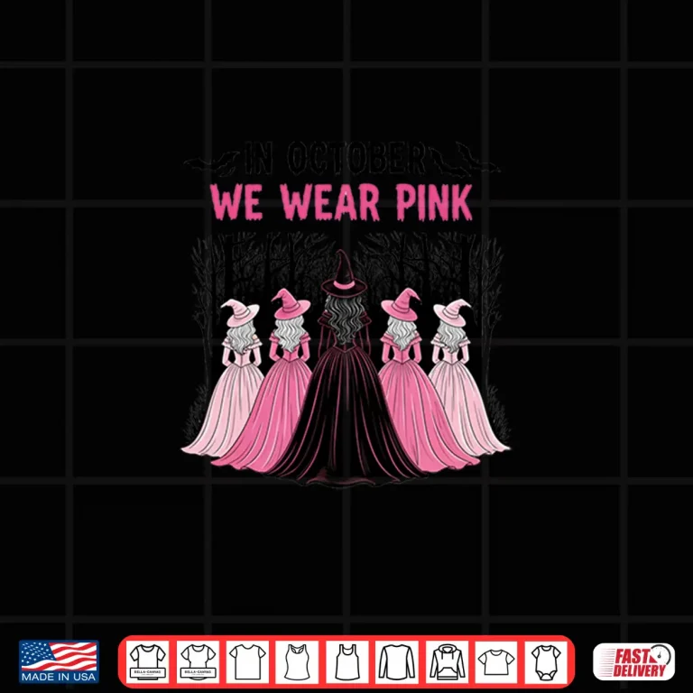 Design In October We Wear Pink Halloween breast Cancer Awareness Shirt