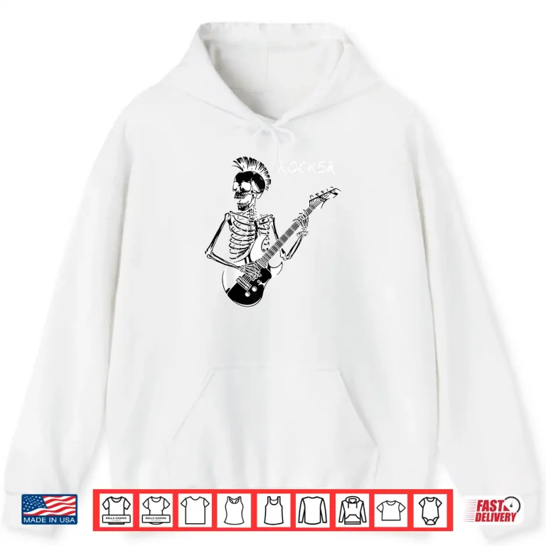 Hoodie Rocker Skeleton Guitar Skater Cool Halloween Punk Rock Shirt