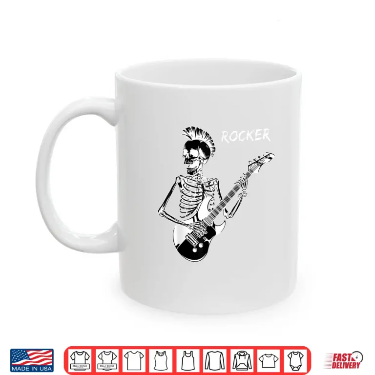 Mug Rocker Skeleton Guitar Skater Cool Halloween Punk Rock Shirt