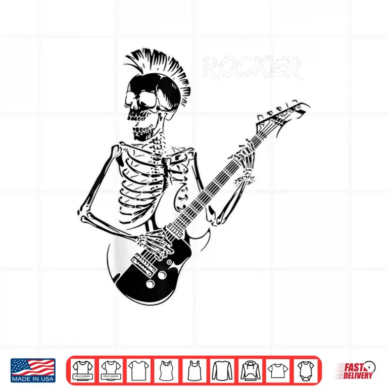 Design Rocker Skeleton Guitar Skater Cool Halloween Punk Rock Shirt