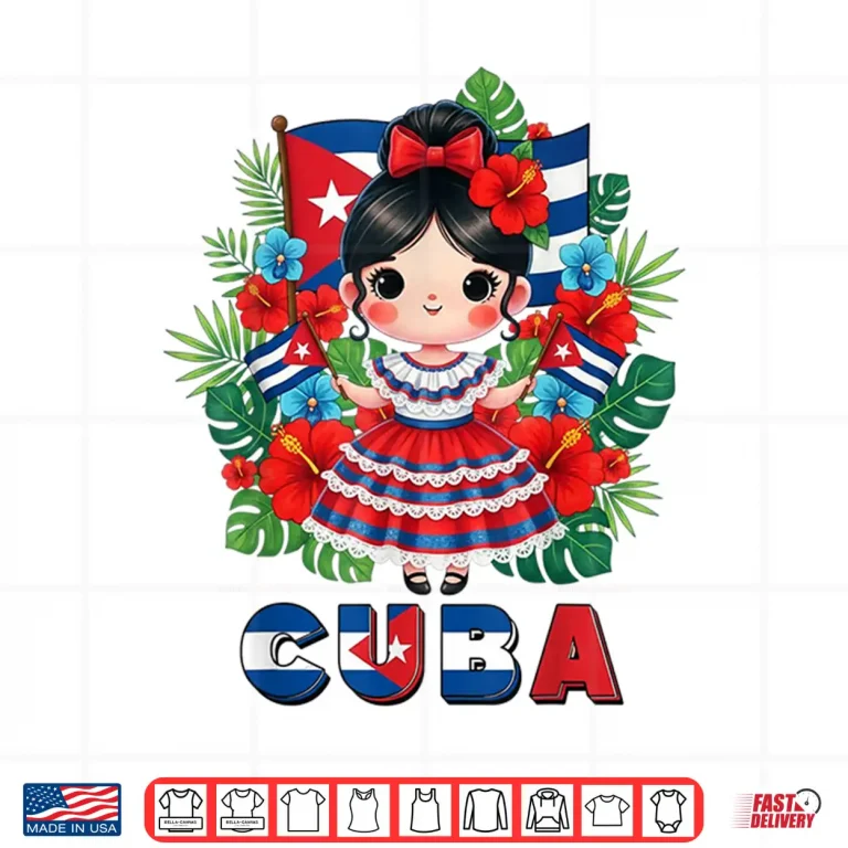 Design Cute Cuba Cuban Girl Traditional Dress Tropical Flowers Shirt