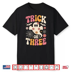 Trick Or Three 3 Years Old Birthday Groovy Ghost Halloween Shirt