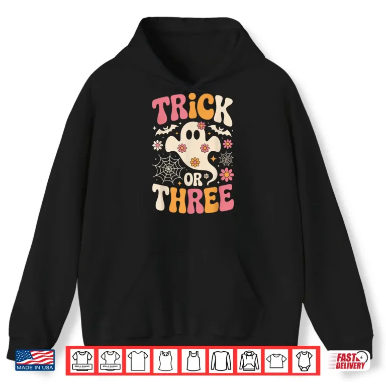 Hoodie Trick Or Three 3 Years Old Birthday Groovy Ghost Halloween Shirt