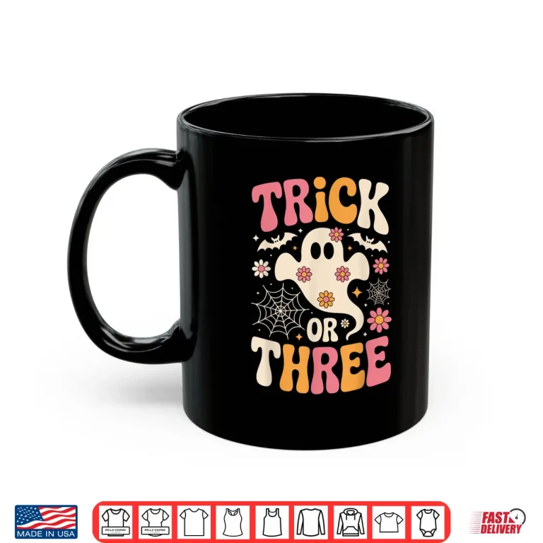 Mug Trick Or Three 3 Years Old Birthday Groovy Ghost Halloween Shirt