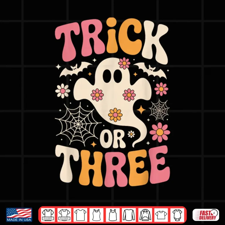 Design Trick Or Three 3 Years Old Birthday Groovy Ghost Halloween Shirt