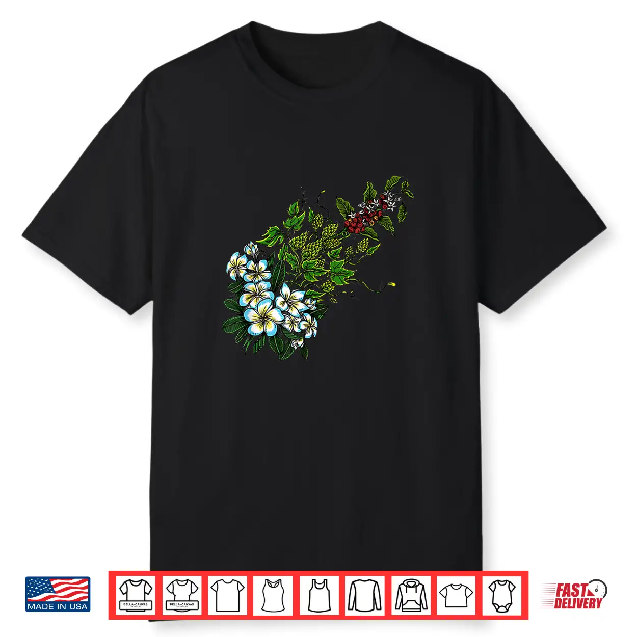Tropical Plumeria Blossoms Green Hops Coffee Cherries Shirt Tropical Plumeria Blossoms Green Hops Coffee Cherries Shirt