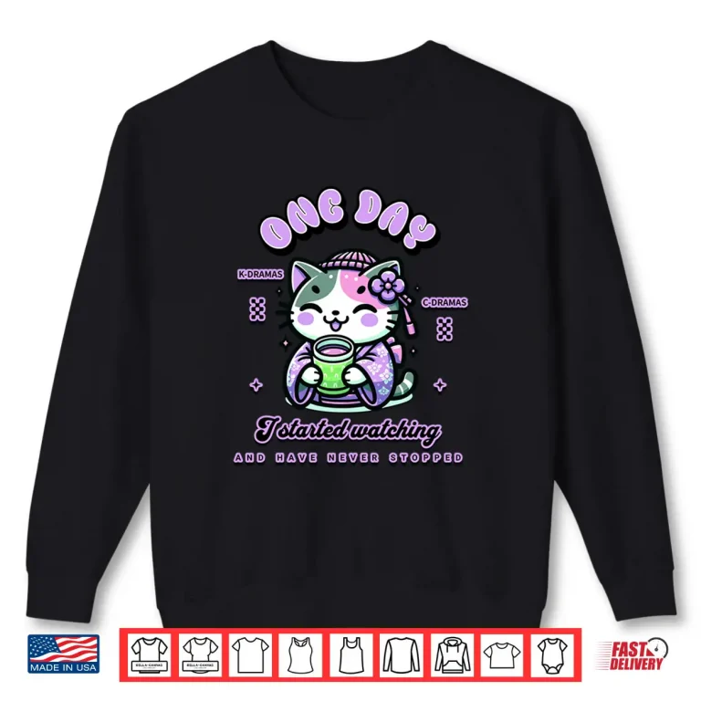 Sweatshirt Cute Cat Watching K Dramas and C Dramas Shirt
