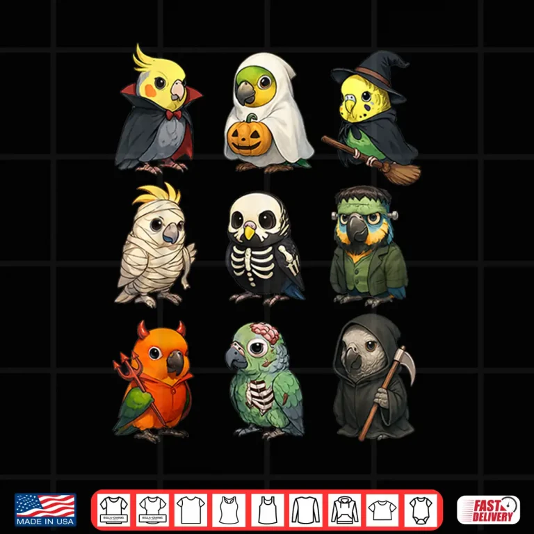 Design Cute Parrot Birds Witch Boo Zombie Halloween Shirt