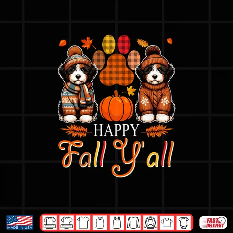 Design Fall Yall Thanksgiving Autumn Two Cute Bernedoodles Owner Shirt