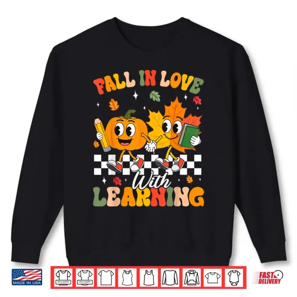Sweatshirt Retro Fall in Love with Learning Autumn Leaf Pumpkin Teacher Shirt