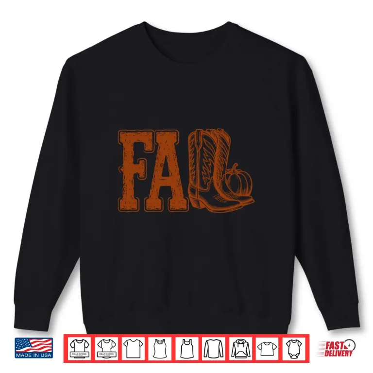 Sweatshirt Western Cowboy Thanksgiving Fall Boots Pumpkin Cowgirl Shirt