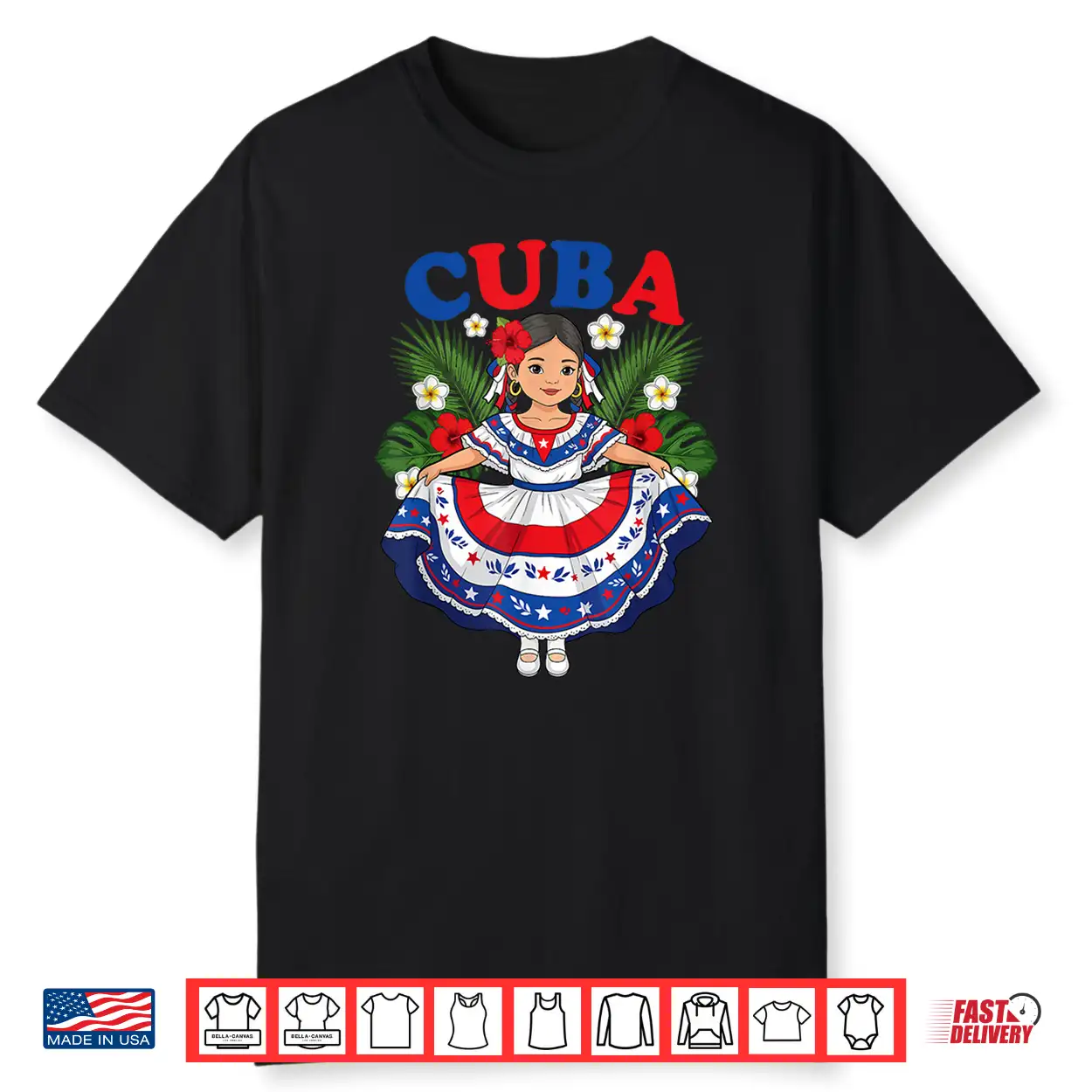 Cuba Cuban Girl Traditional Dress Tropical Flowers Shirt Cuba Cuban Girl Traditional Dress Tropical Flowers Shirt