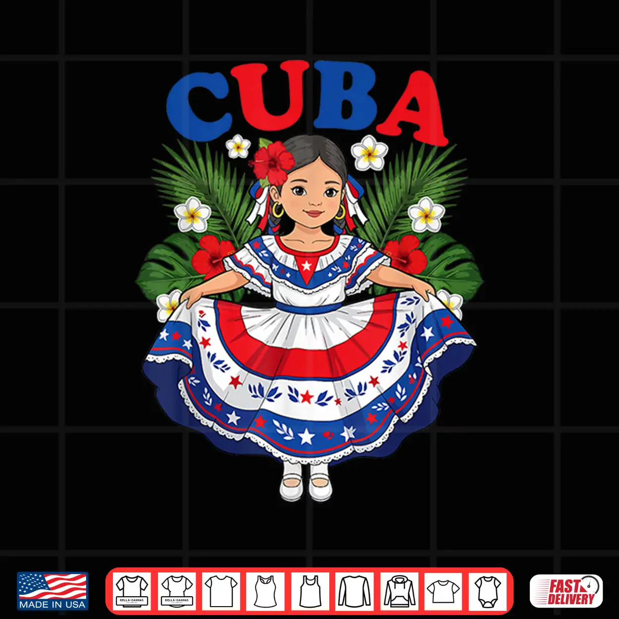 Cuba Cuban Girl Traditional Dress Tropical Flowers Shirt Cuba Cuban Girl Traditional Dress Tropical Flowers Shirt