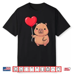 Cute Valentine’S Day Capybara Holding Heart Balloon Kawaii Shirt