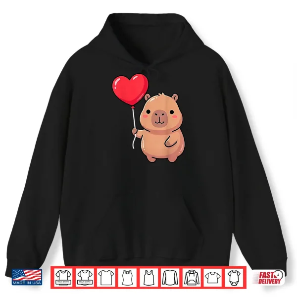 Hoodie Cute ValentineS Day Capybara Holding Heart Balloon Kawaii Shirt