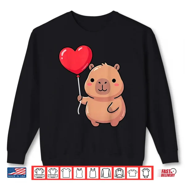 Sweatshirt Cute ValentineS Day Capybara Holding Heart Balloon Kawaii Shirt