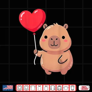 Design Cute ValentineS Day Capybara Holding Heart Balloon Kawaii Shirt