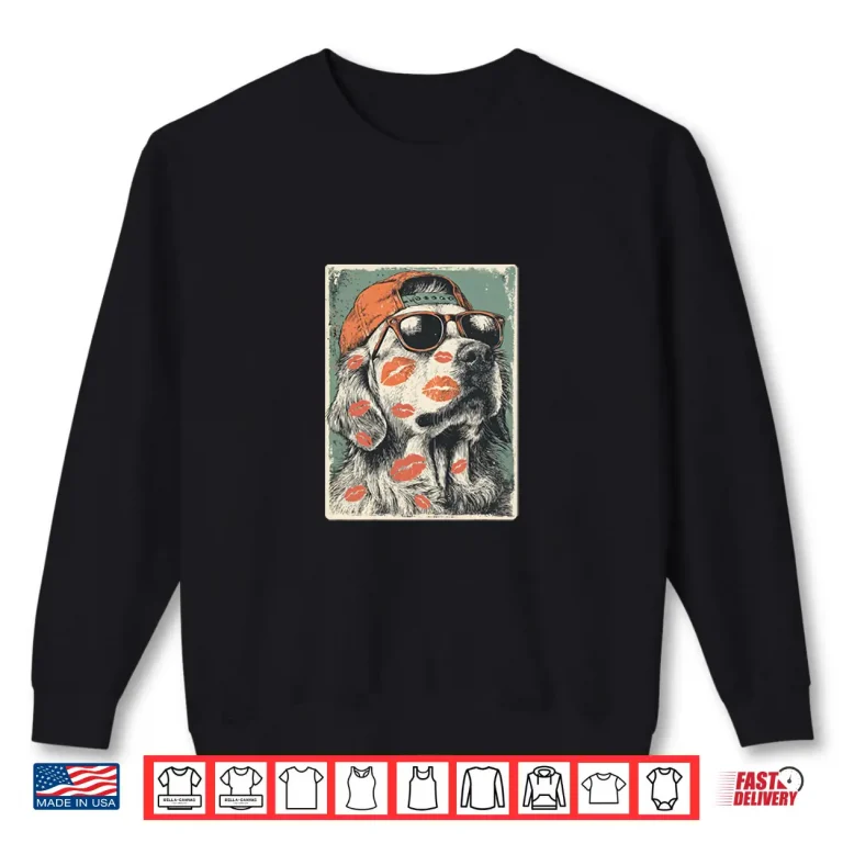 Sweatshirt Golden Retriever Dog With Sunglasses Kisses ValentineS Day Shirt
