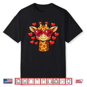 Kawaii Giraffe Heart Glasses Valentine’S Day Animal Lovers Shirt