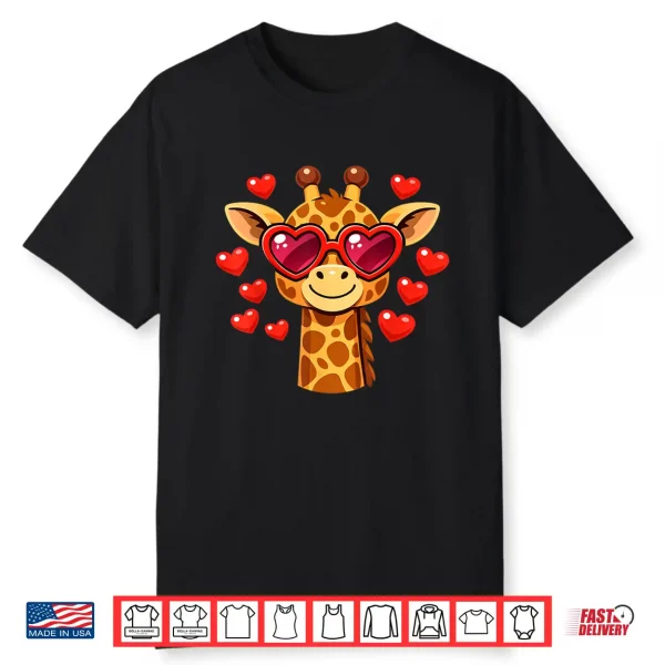 Kawaii Giraffe Heart Glasses Valentine’S Day Animal Lovers Shirt