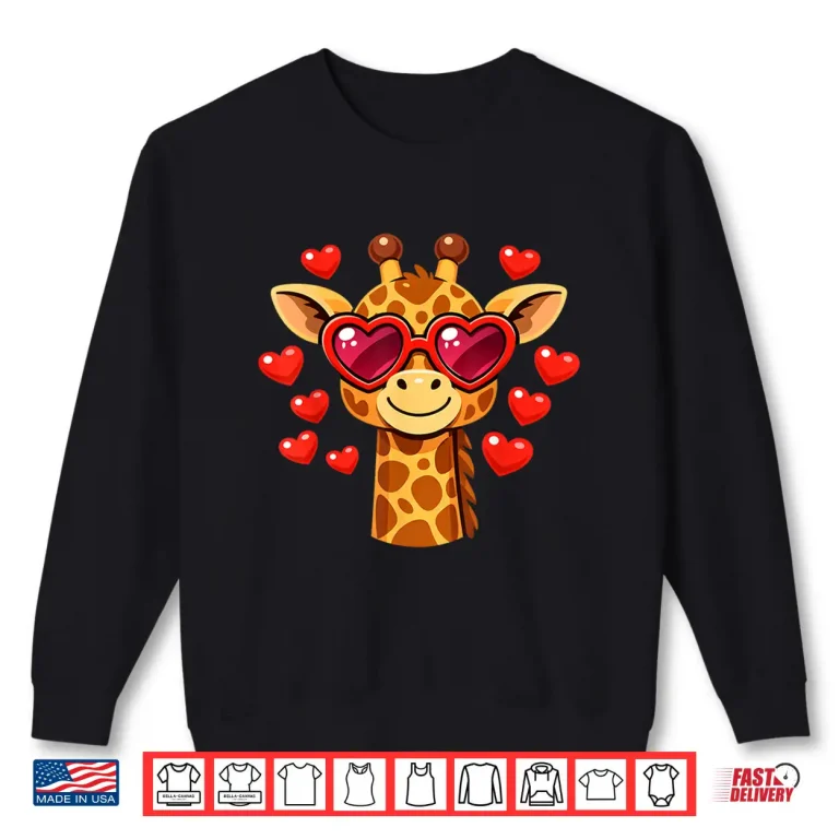 Sweatshirt Kawaii Giraffe Heart Glasses ValentineS Day Animal Lovers Shirt