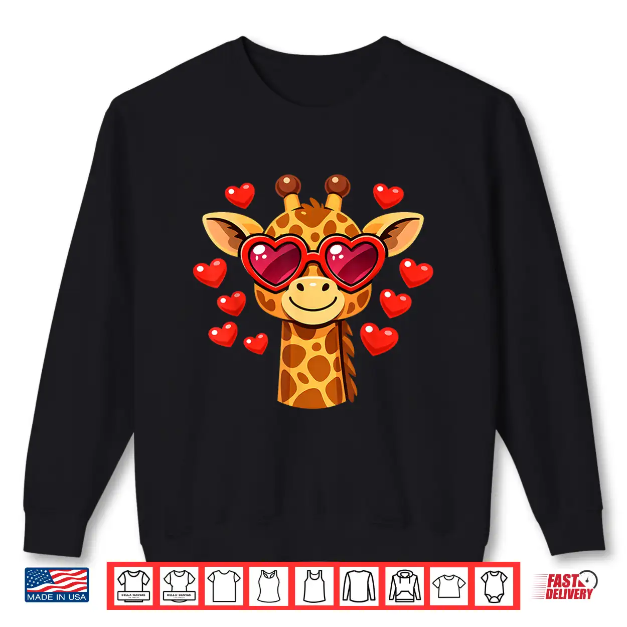 Kawaii Giraffe Heart Glasses Valentine’S Day Animal Lovers Shirt Kawaii Giraffe Heart Glasses Valentine’S Day Animal Lovers Shirt
