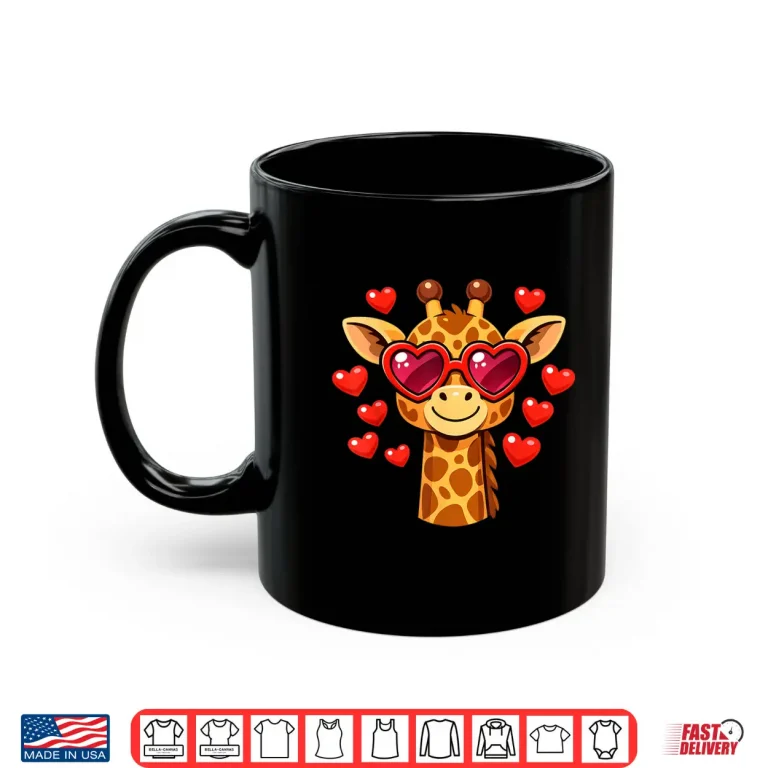 Mug Kawaii Giraffe Heart Glasses ValentineS Day Animal Lovers Shirt