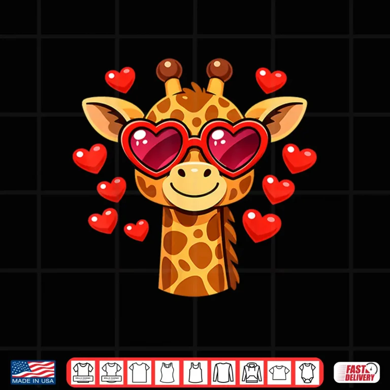 Design Kawaii Giraffe Heart Glasses ValentineS Day Animal Lovers Shirt